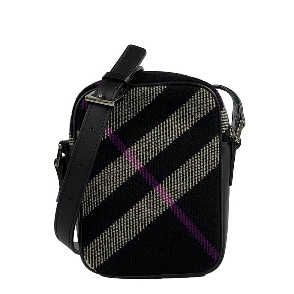 Burberry Shoulder Bag Black White Purple Wool Leather - Picture 1 of 10